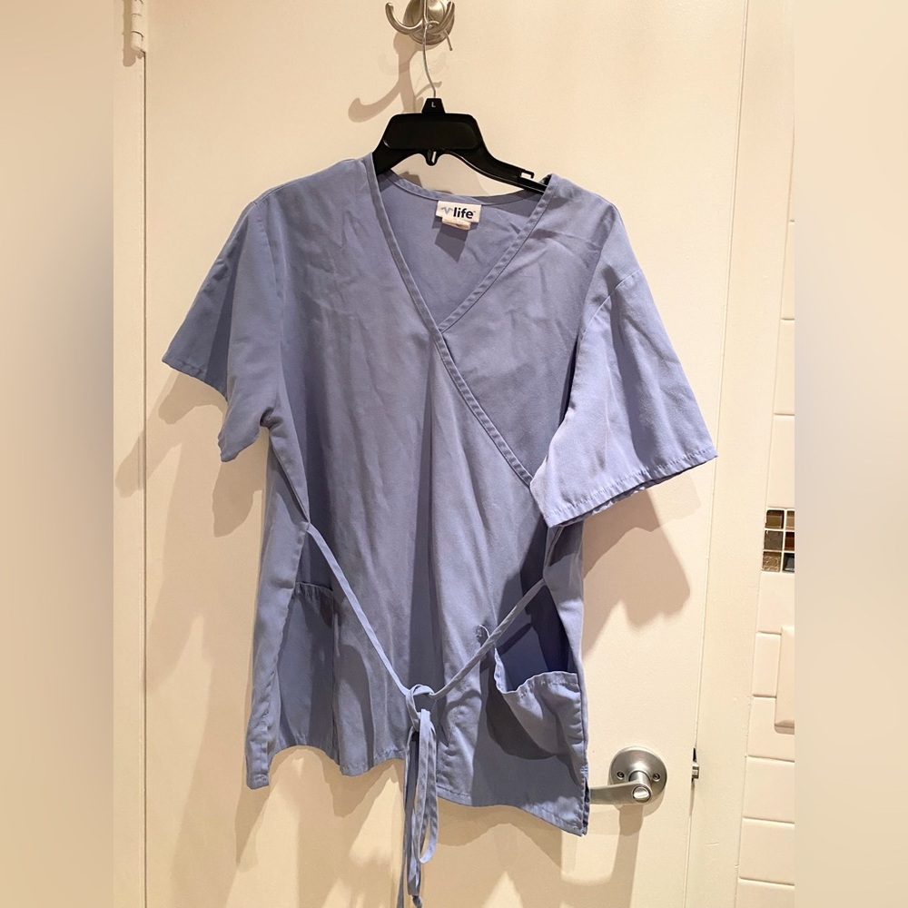Light Blue Medical Scrub Top with Tie Waist